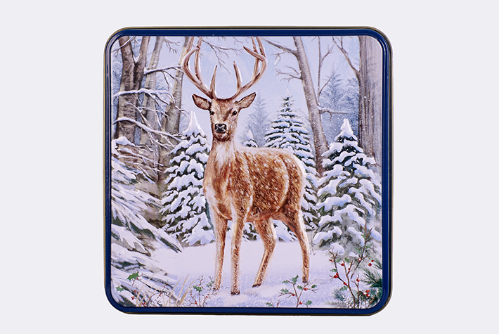 Embossed Stag in Snowy Wood Biscuit Tin 160g