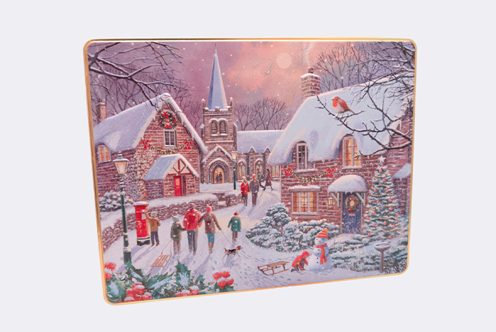 Embossed Winter Village Scene Biscuit Tin 600g