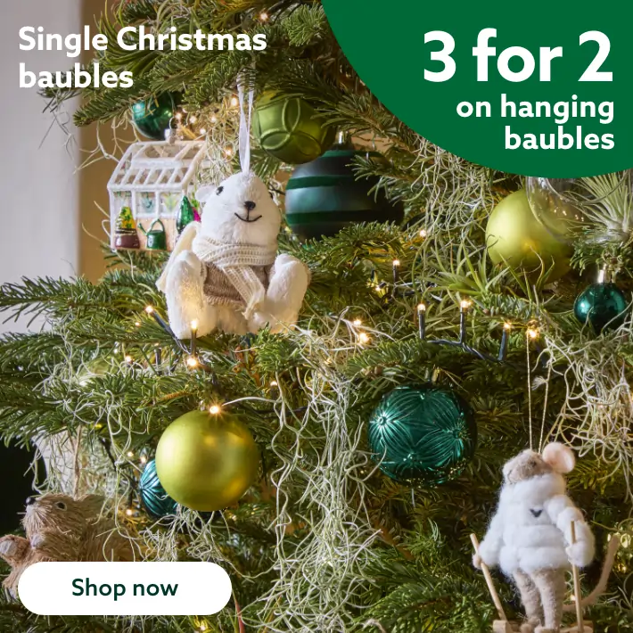 3 for 2 on single Christmas baubles