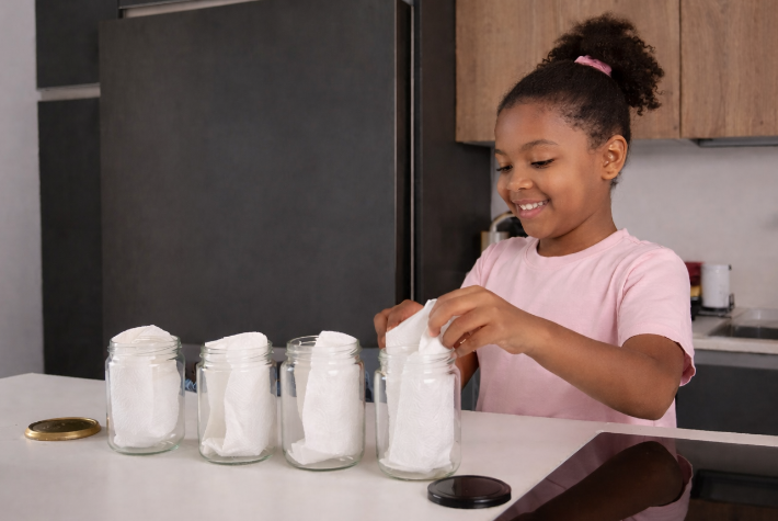 Sprouting peas growing experiment