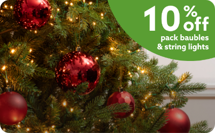 10% off pack baubles & string lights