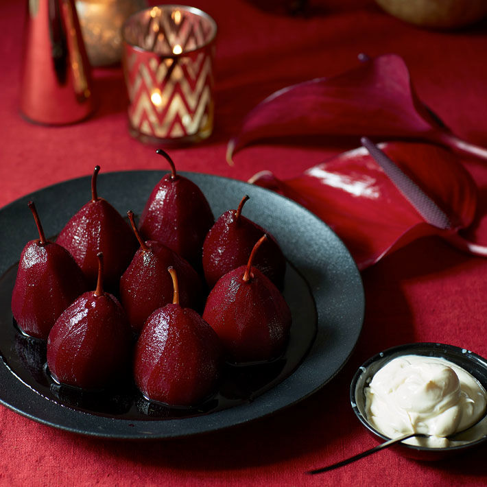 festive poached pears