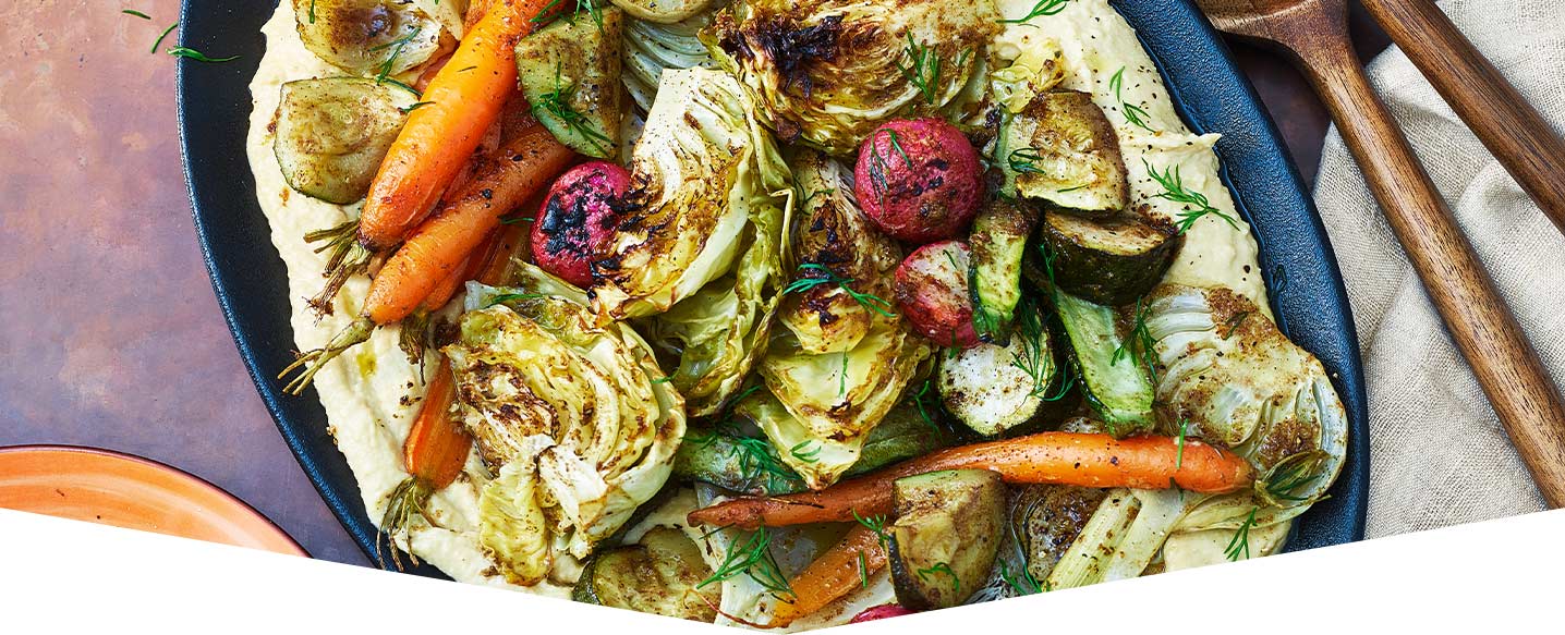 Warm Roasted Allotment Salad with Hummus