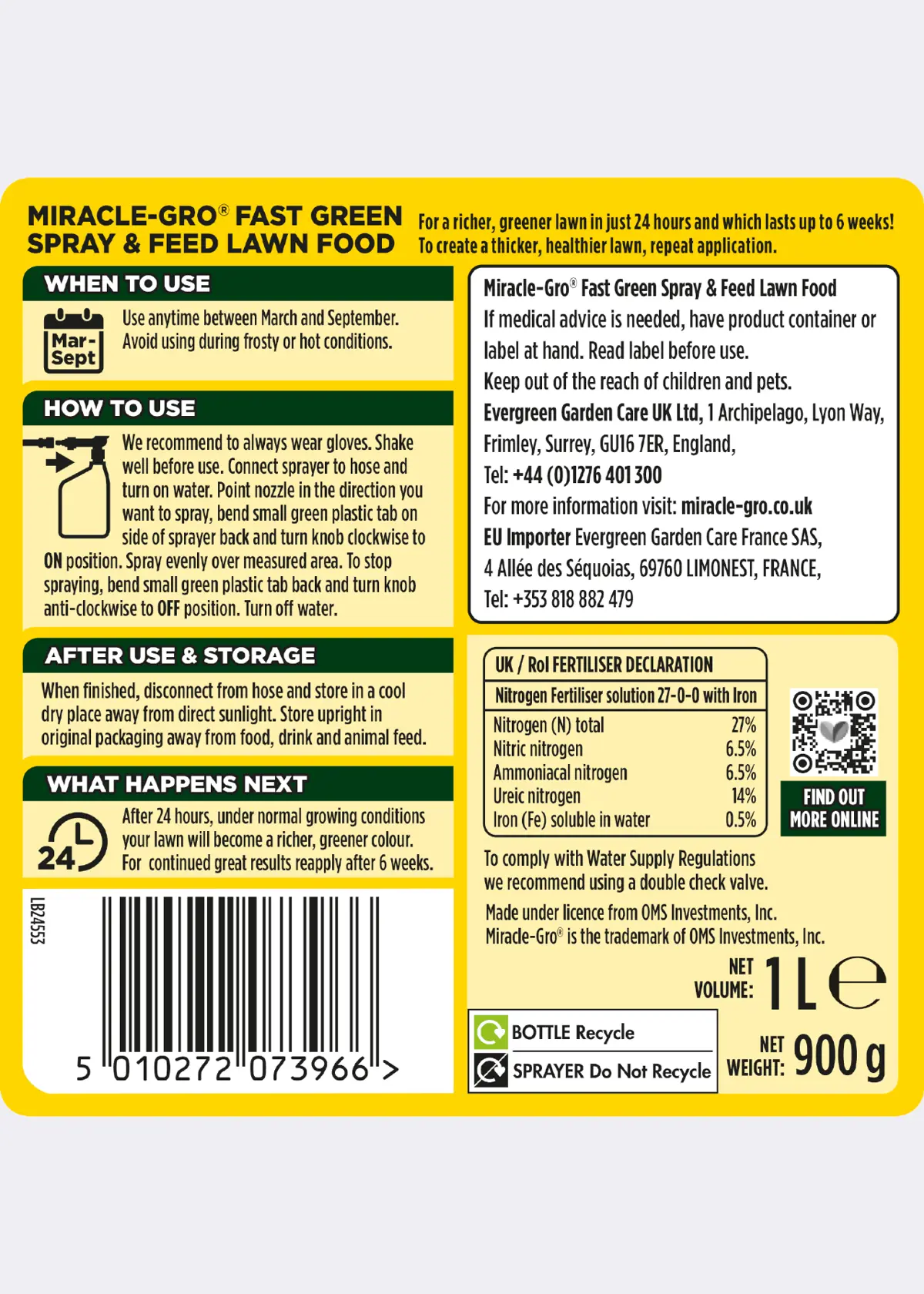 A photo of Miracle-Gro Spray & Feed 1L