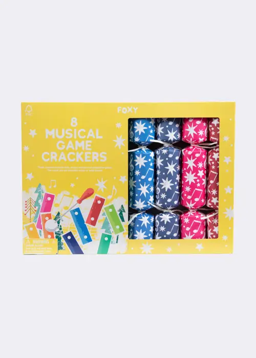 A photo of Pack of 8 Foxy Xylophone Musical Game Christmas Crackers