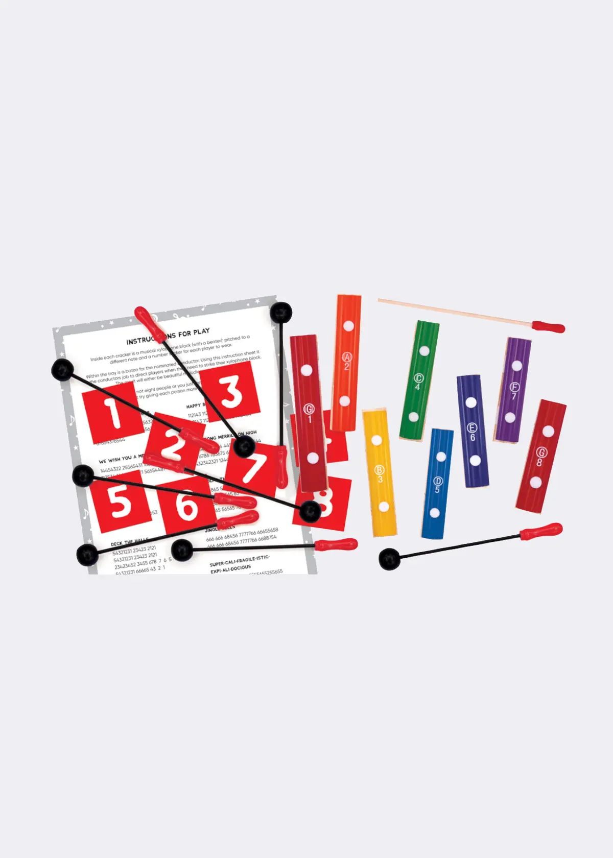 A photo of Pack of 8 Foxy Xylophone Musical Game Christmas Crackers
