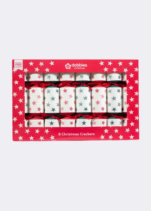 A photo of Pack of 8 Dobbies Red & Green Star Christmas Crackers