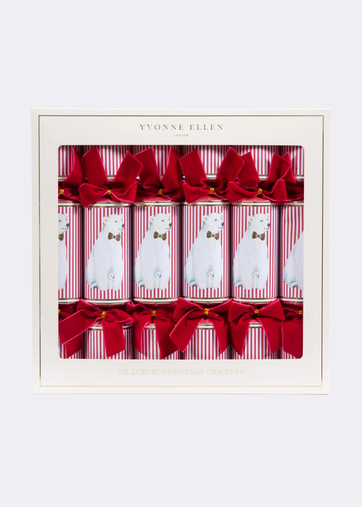 A photo of Pack of 6 Yvonne Ellen Polar Bear Christmas Crackers
