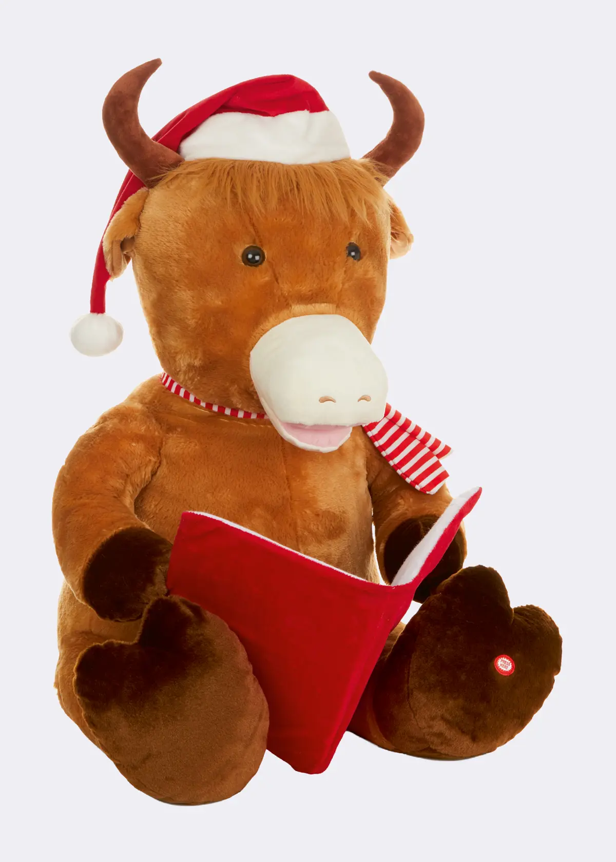 A photo of Story Telling Highland Cow with Santa Hat Decoration 65cm