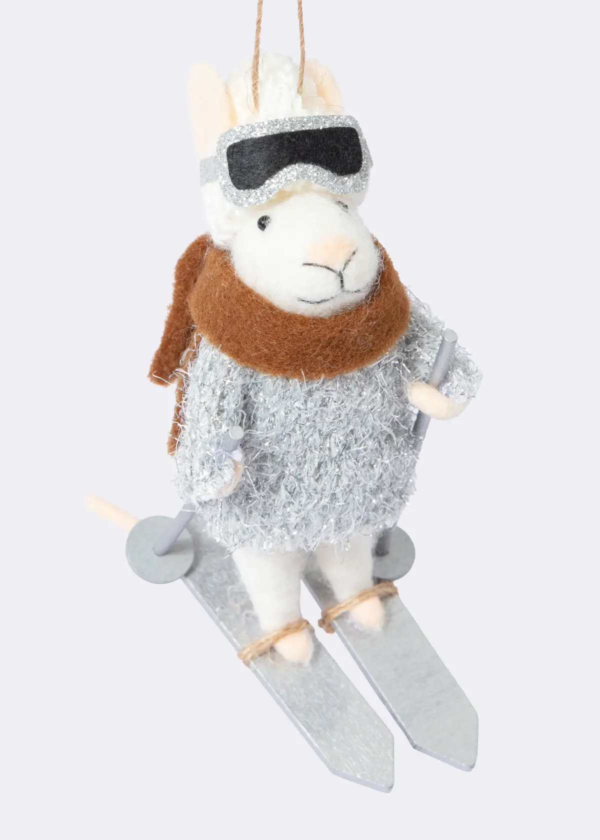 A photo of Needle Felt Skiing Mouse Hanging Decoration 12.5cm
