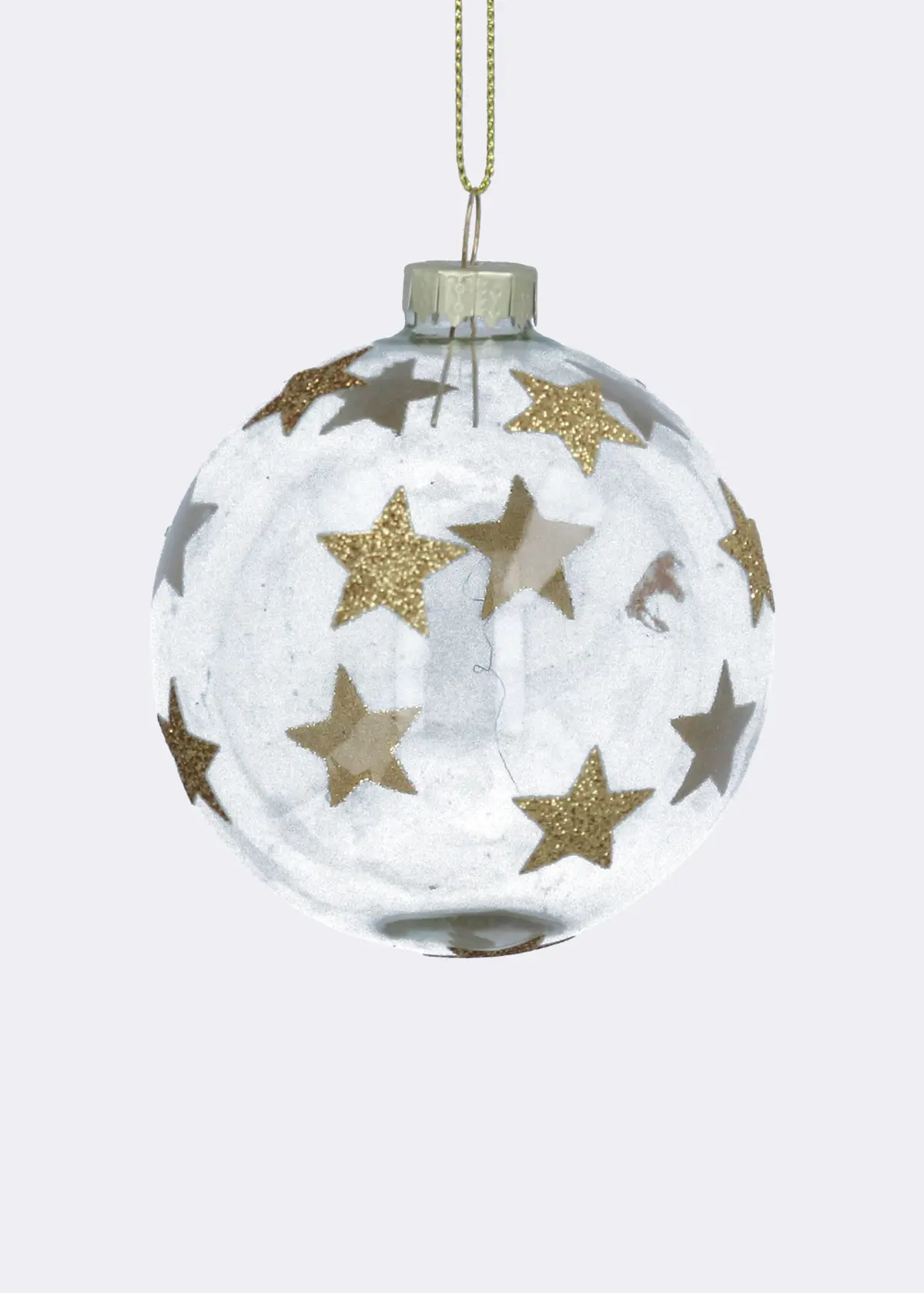 A photo of Gold Glitter Stars Glass Bauble 8cm