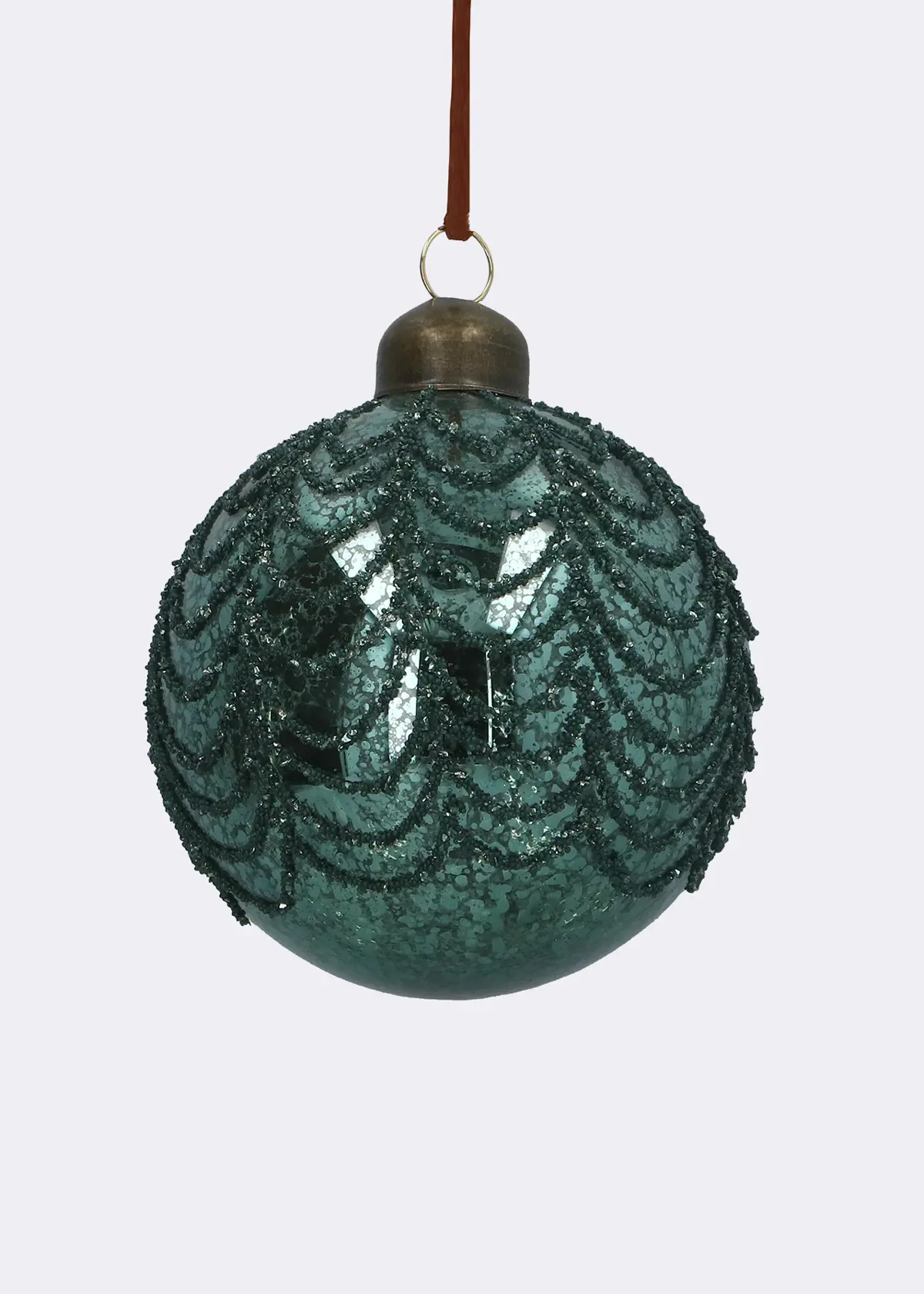 A photo of Antique Teal Beaded Swirl Glass Bauble 8cm