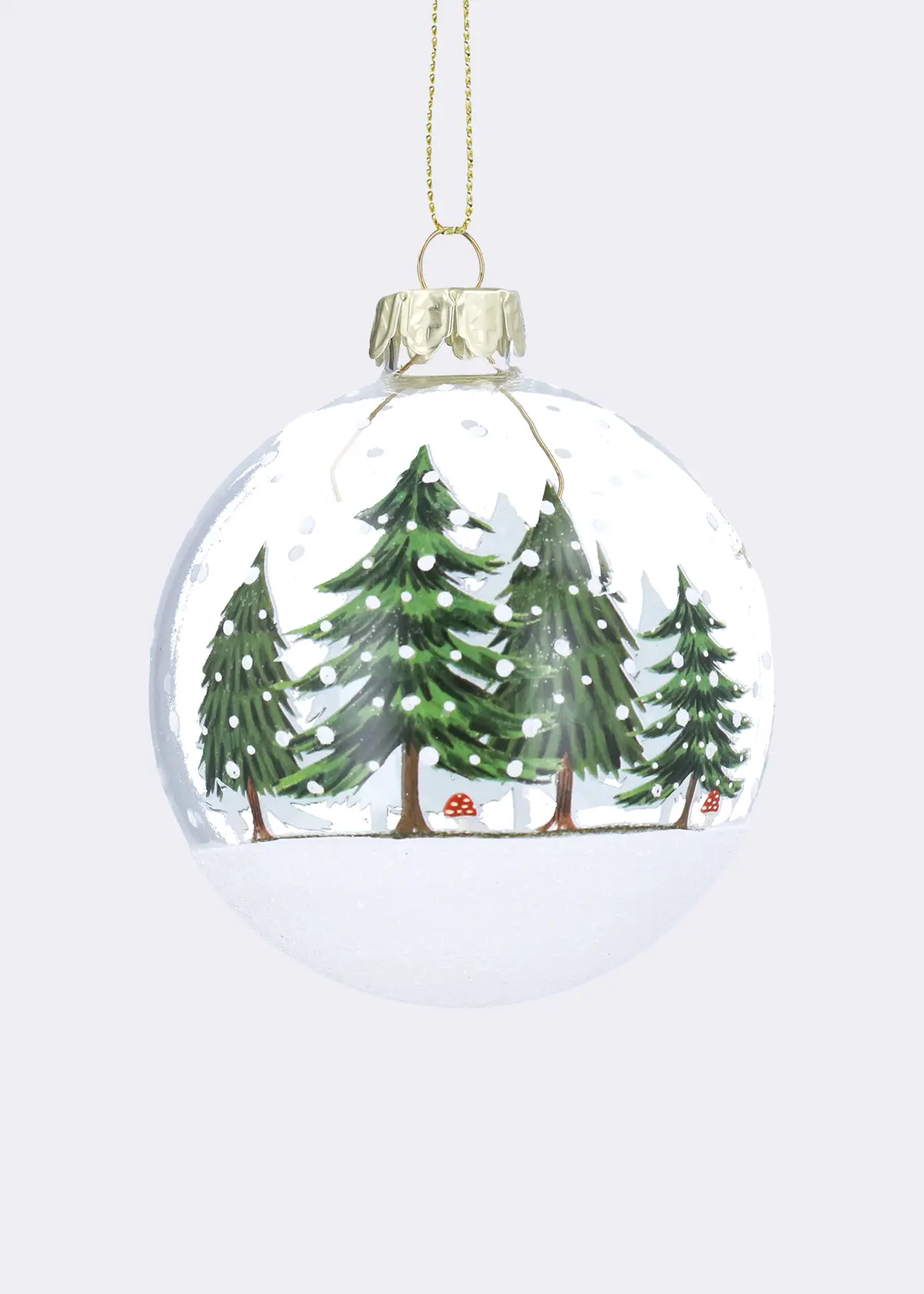 A photo of Woodland Snowscene Glass Bauble 8cm