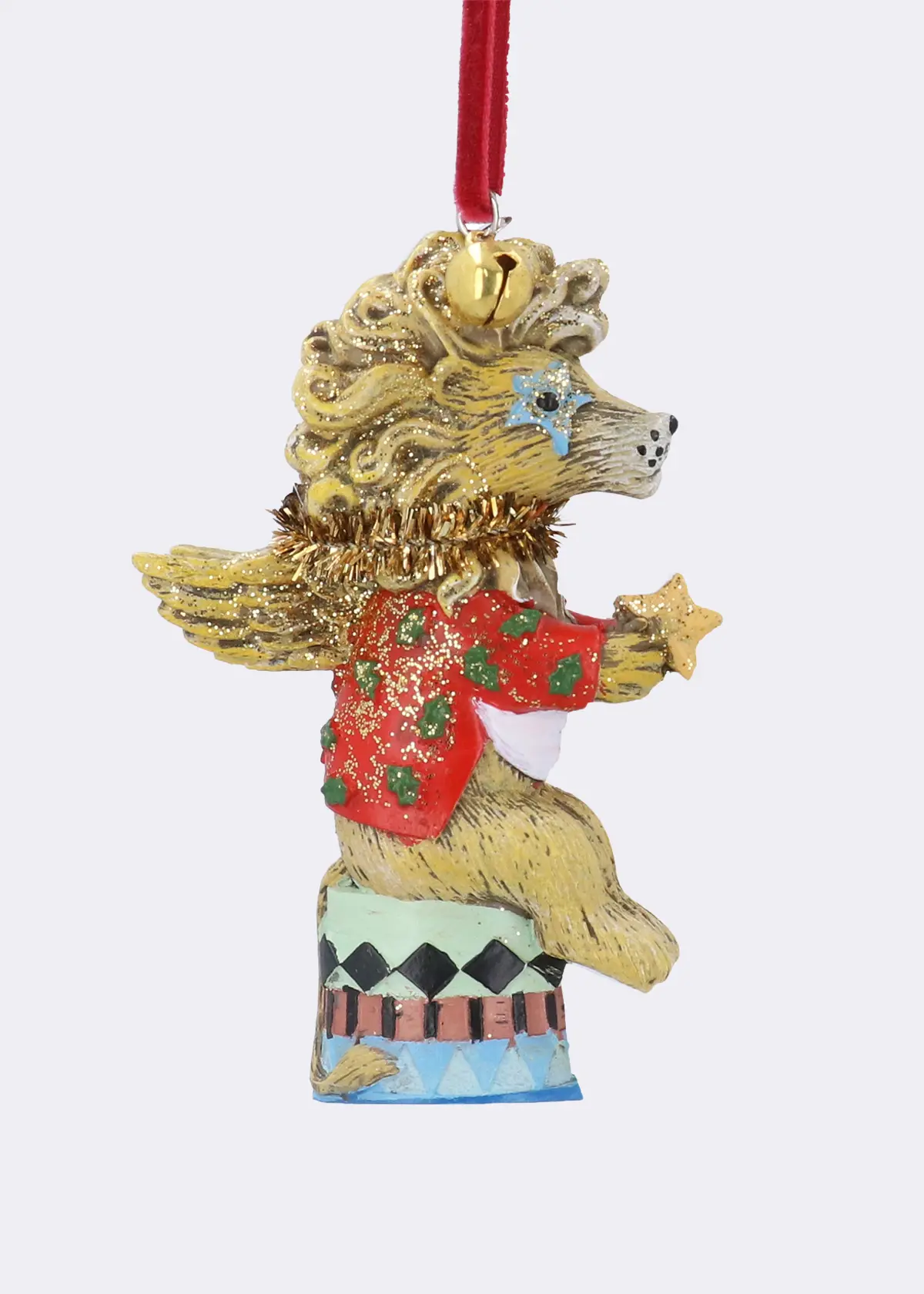 A photo of Resin Gold Glitter Circus Lion Hanging Decoration 8cm