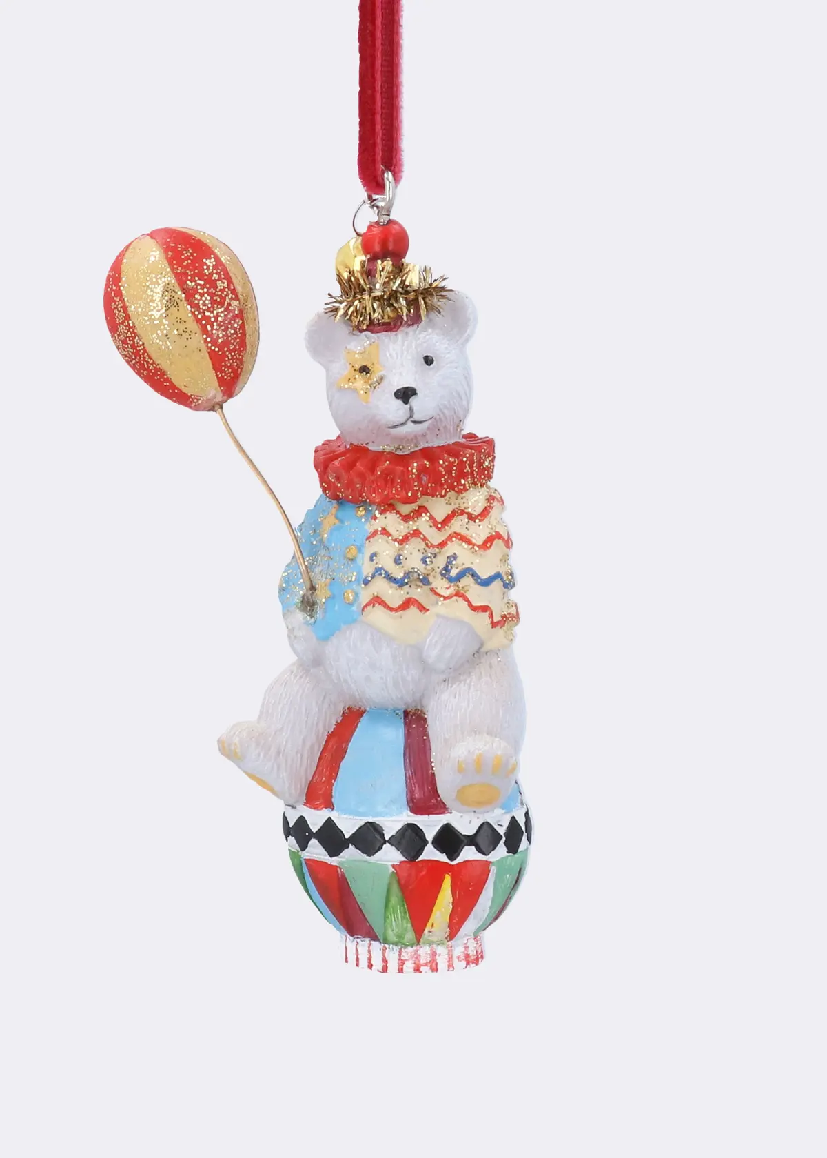 A photo of Resin Gold Glitter Circus Bear Hanging Decoration 8cm