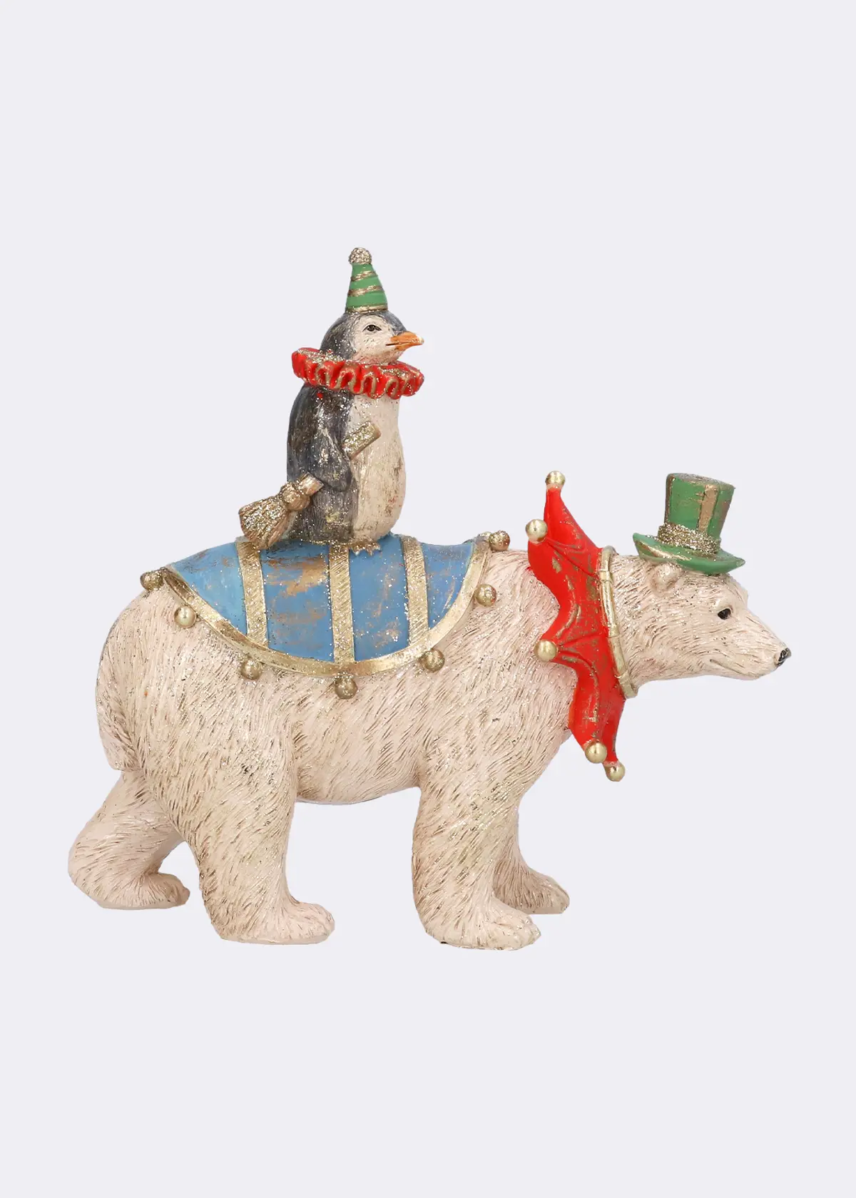 A photo of Resin Circus Polar Bear With Penquin Hanging Decoration 15cm