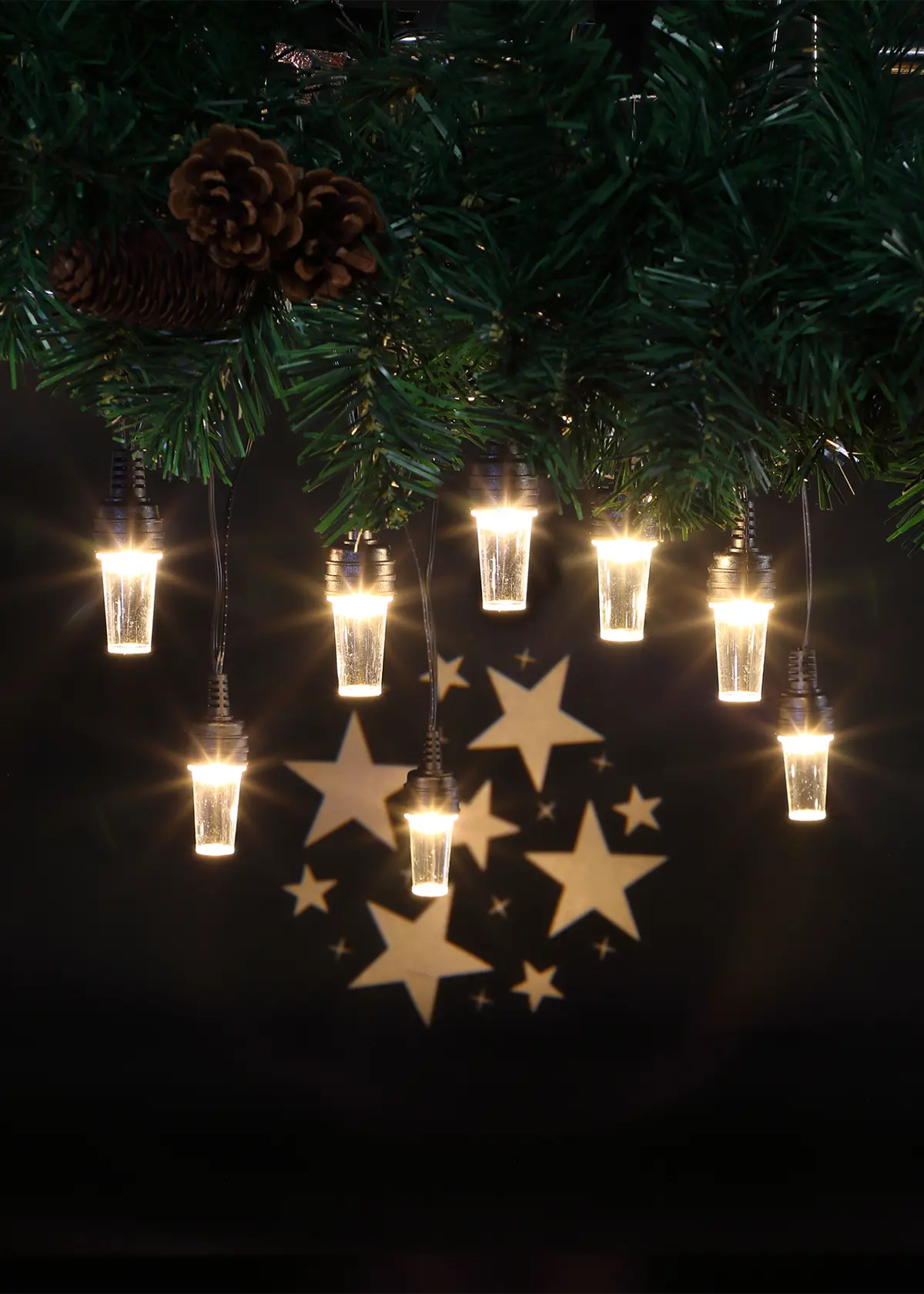 A photo of 8 Warm White Star Pattern Projector String Lights