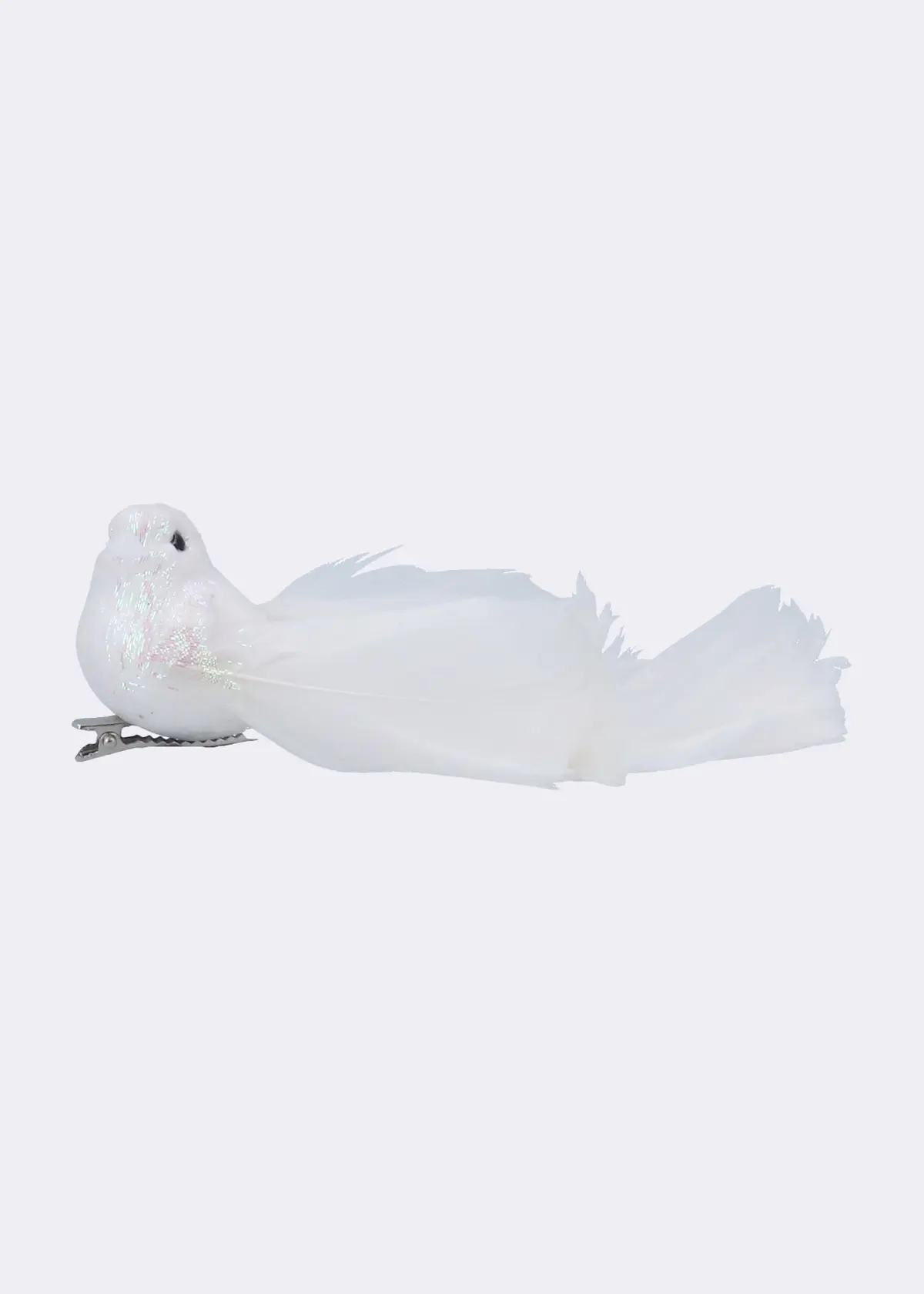 A photo of White & Silver Sparkling Bird Clip With Feather Tail Decorat