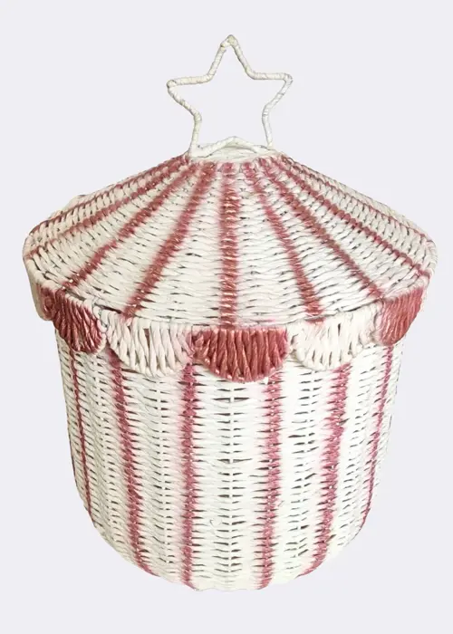 A photo of Pink Striped Storage Basket