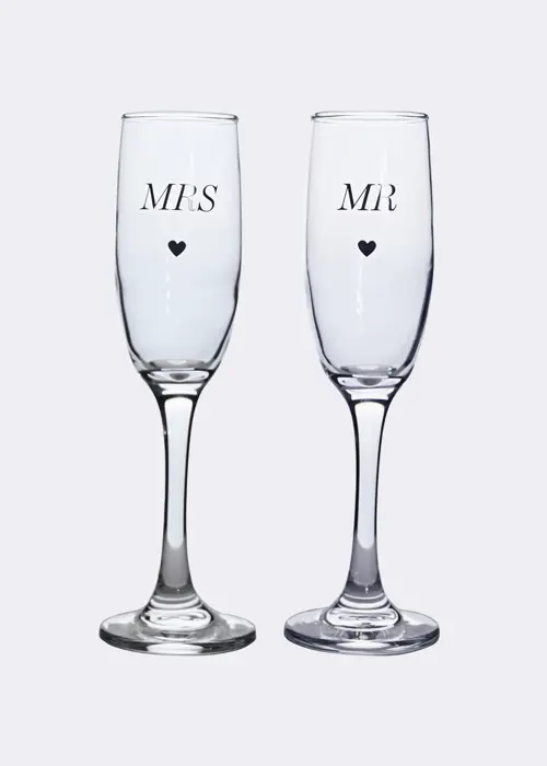 A photo of Set of 2 Amore "Mr & Mrs" Champagne Flutes