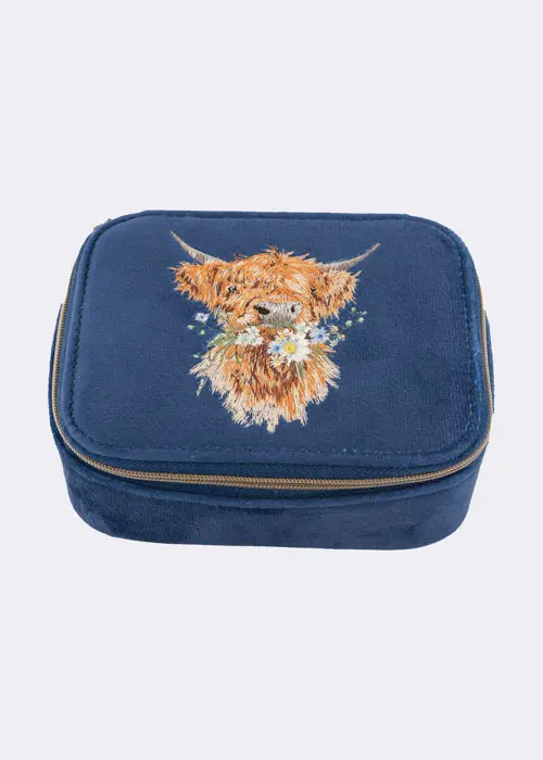 A photo of Daisy Coo Highland Cow Embroidered Make Up Bag