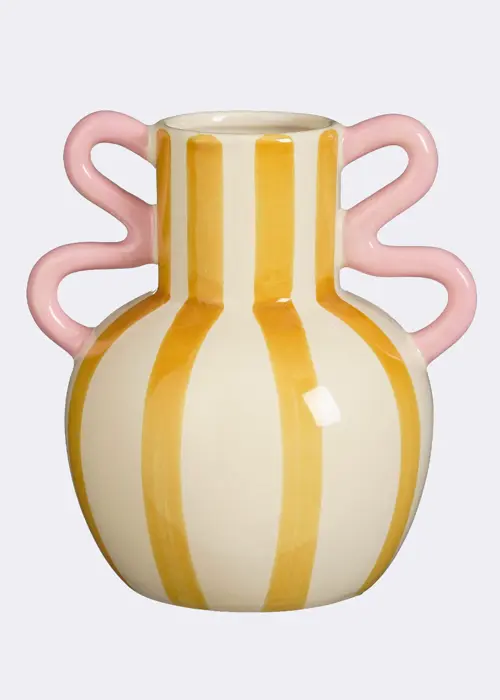 Yellow Striped Cermaic Vase 21cm