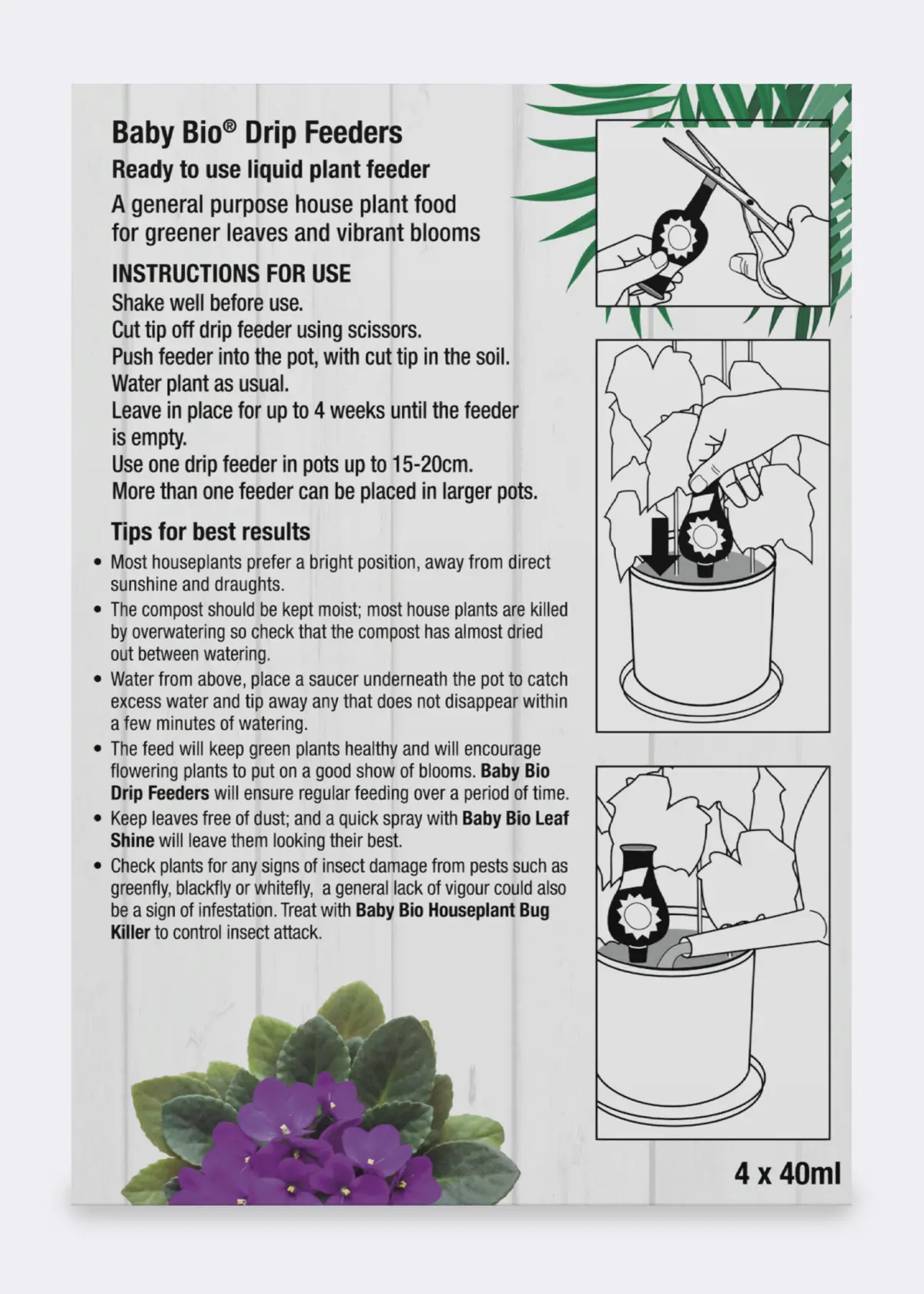 Baby Bio Houseplant Food Drip Feeders 4x40ml