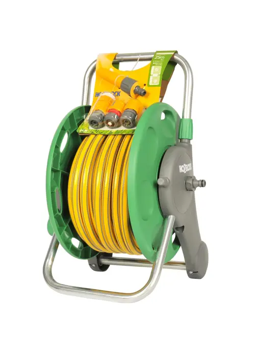 A photo of Hozelock 2in1 Assembled Hose Reel & Starter Set