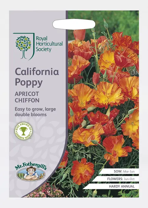 A photo of Rhs California Poppy Apricot Chiffon Seeds