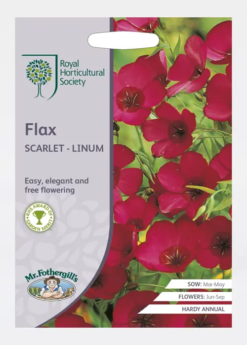 A photo of RHS Flax Scarlet Linum Seeds