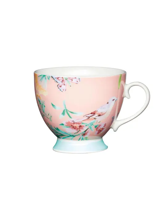 A photo of Peach Birds Bone China Footed Mug 400ml