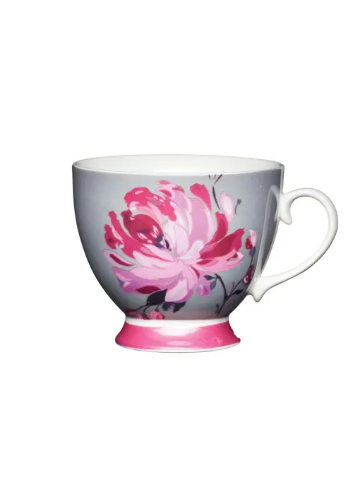 A photo of Pink Flower Bone China Footed Mug 400ml