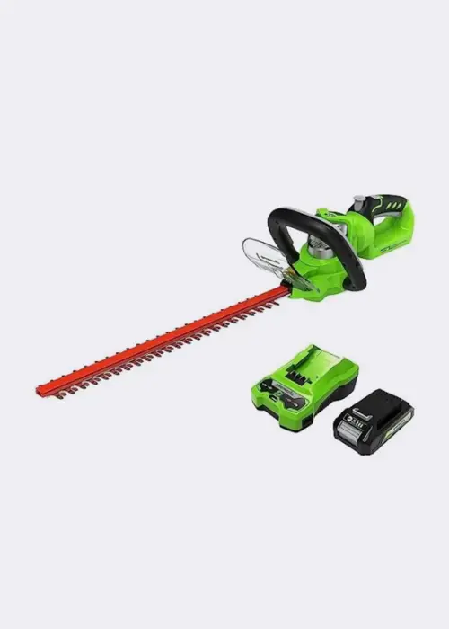 A photo of Greenworks 24V Cordless Hedge Trimmer with Battery & Charger