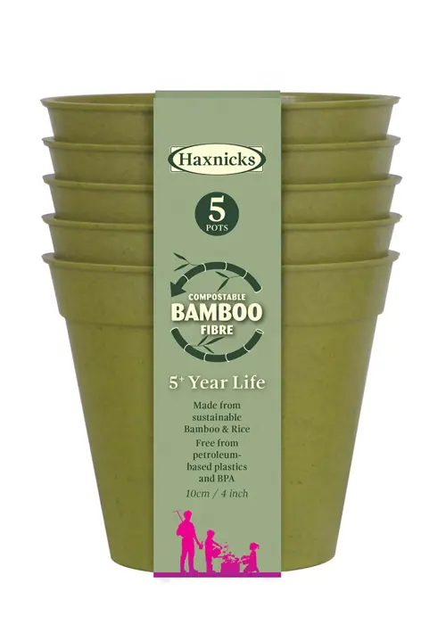 A photo of Haxnicks 10cm (4") Bamboo Pot 5 pack Sage Green
