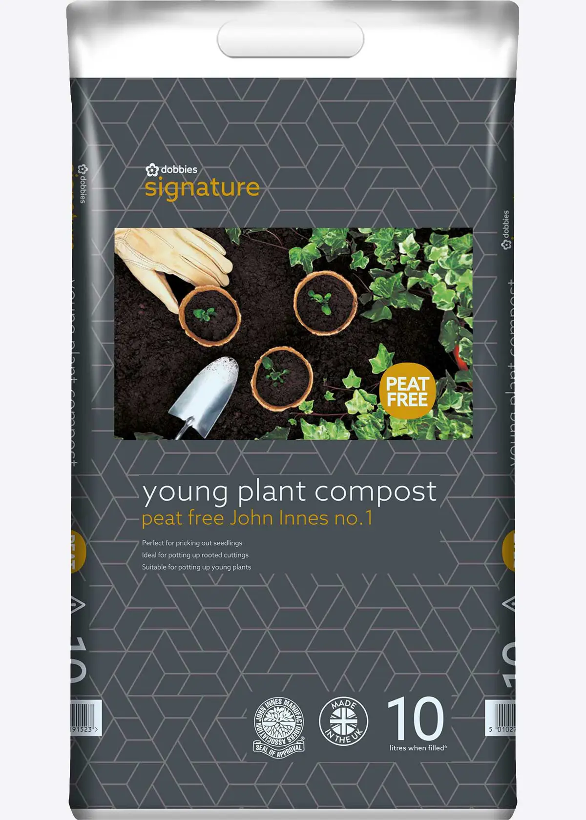 A photo of 10L Dobbies Peat Free No 1 Young Plant Compost +JI
