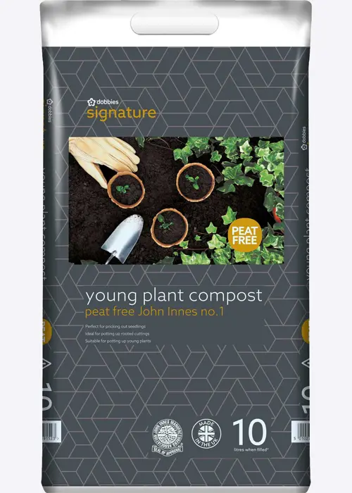 A photo of 10L Dobbies Peat Free No 1 Young Plant Compost +JI