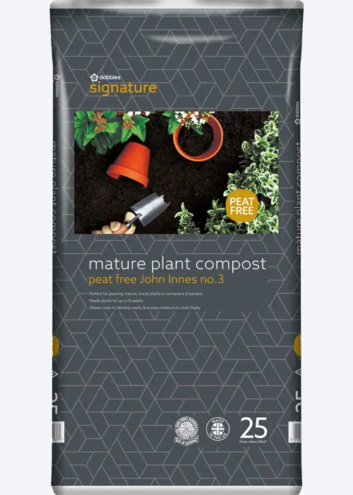 A photo of 25L Dobbies Peat Free No 3 Mature Plant Compost +JI