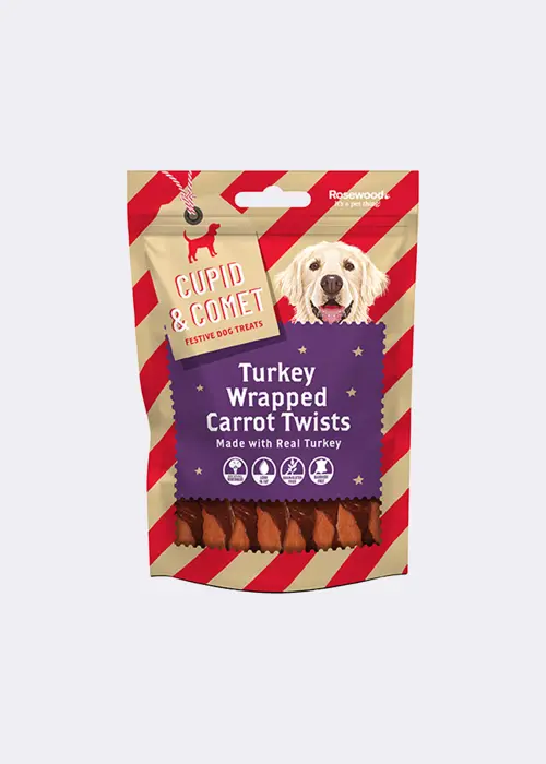 A photo of Turkey Wrapped Carrot Sticks Dog Treats 100g