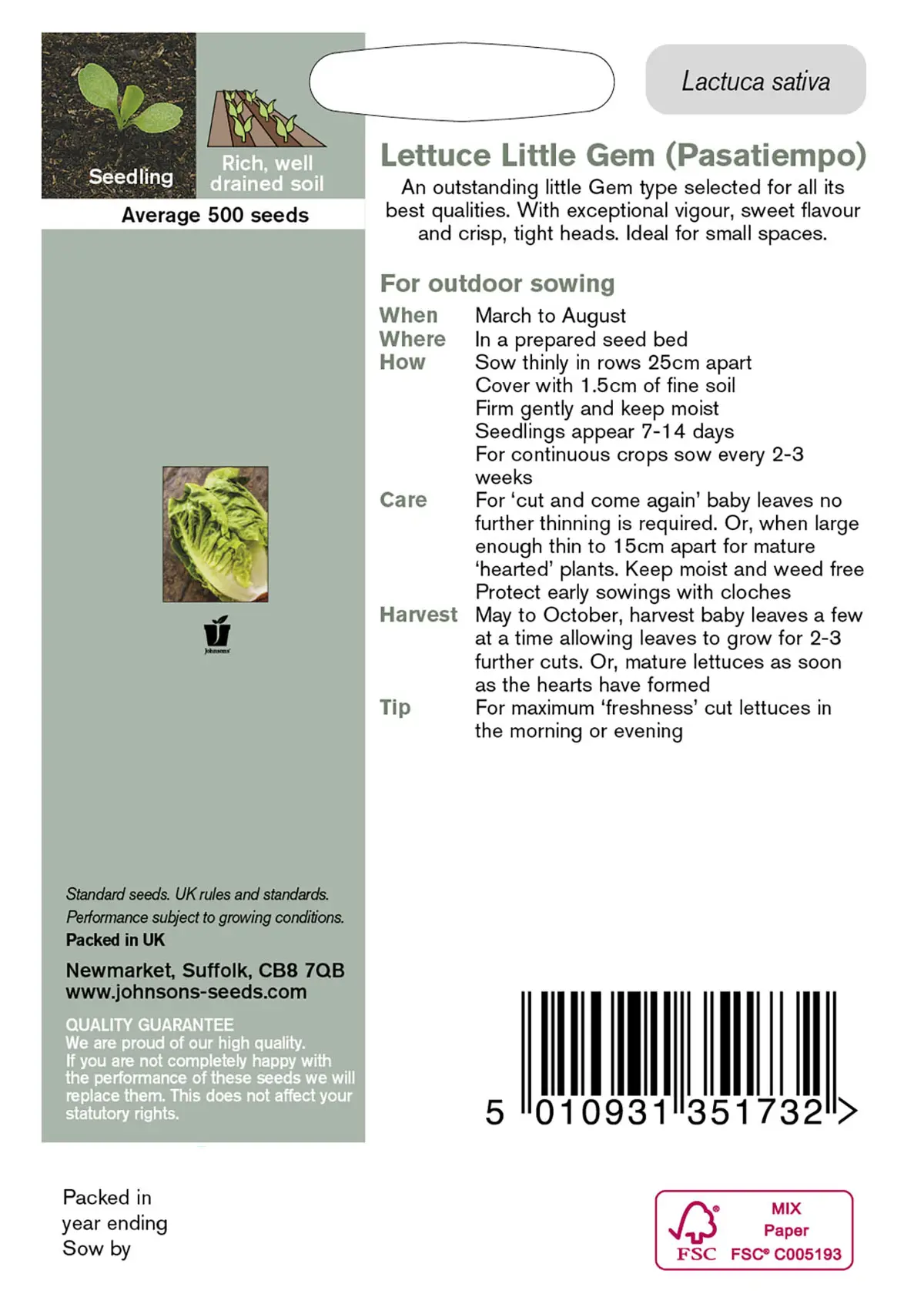 A photo of Lettuce Little Gem (Pasatiempo) Seeds