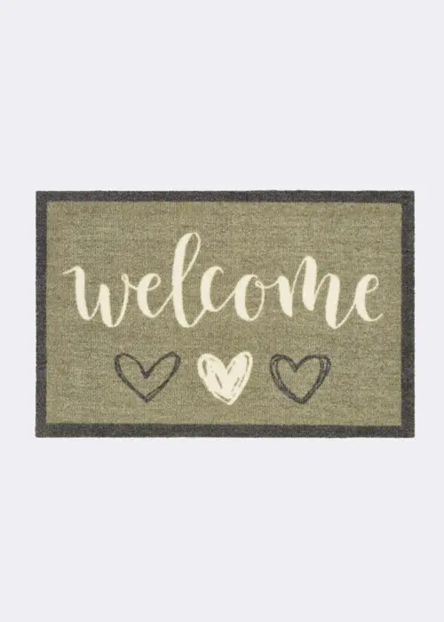 Dobbies Welcome Hearts Sage Indoor Mat 50x75cm