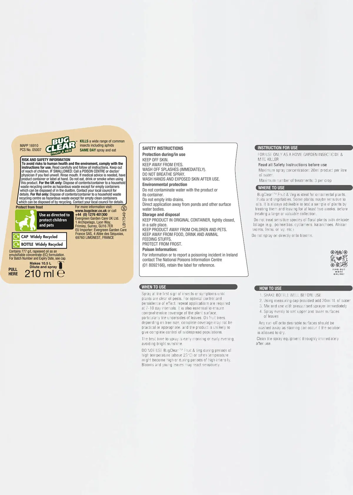 A photo of Clear Bugclear Fruit & Veg Liquid 210ml