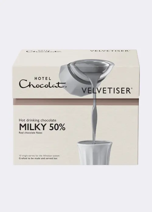A photo of Hotel Chocolat Milky 50% Hot Chocolate Sachets 10 Pack