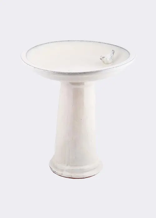 Ceramic Cream Bird Bath On Pedestal