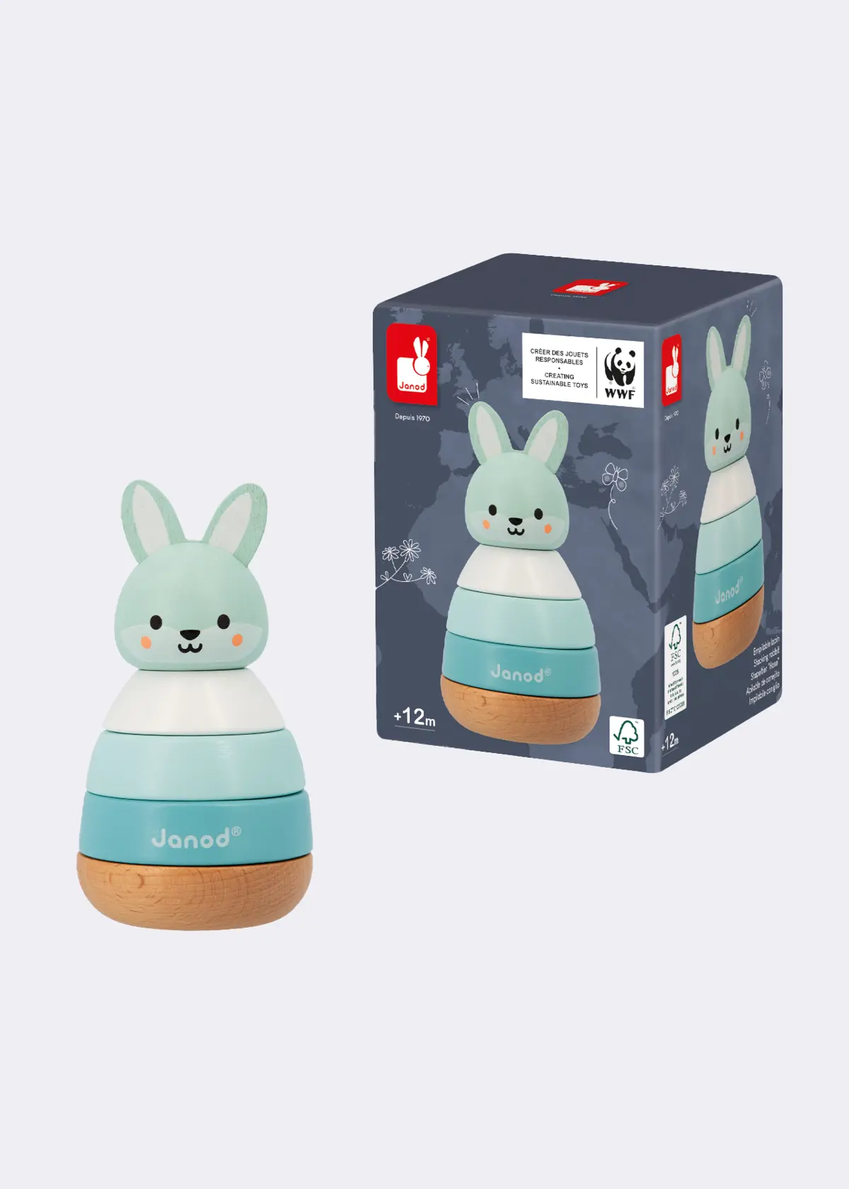 A photo of Stacking Rabbit Wooden Toy