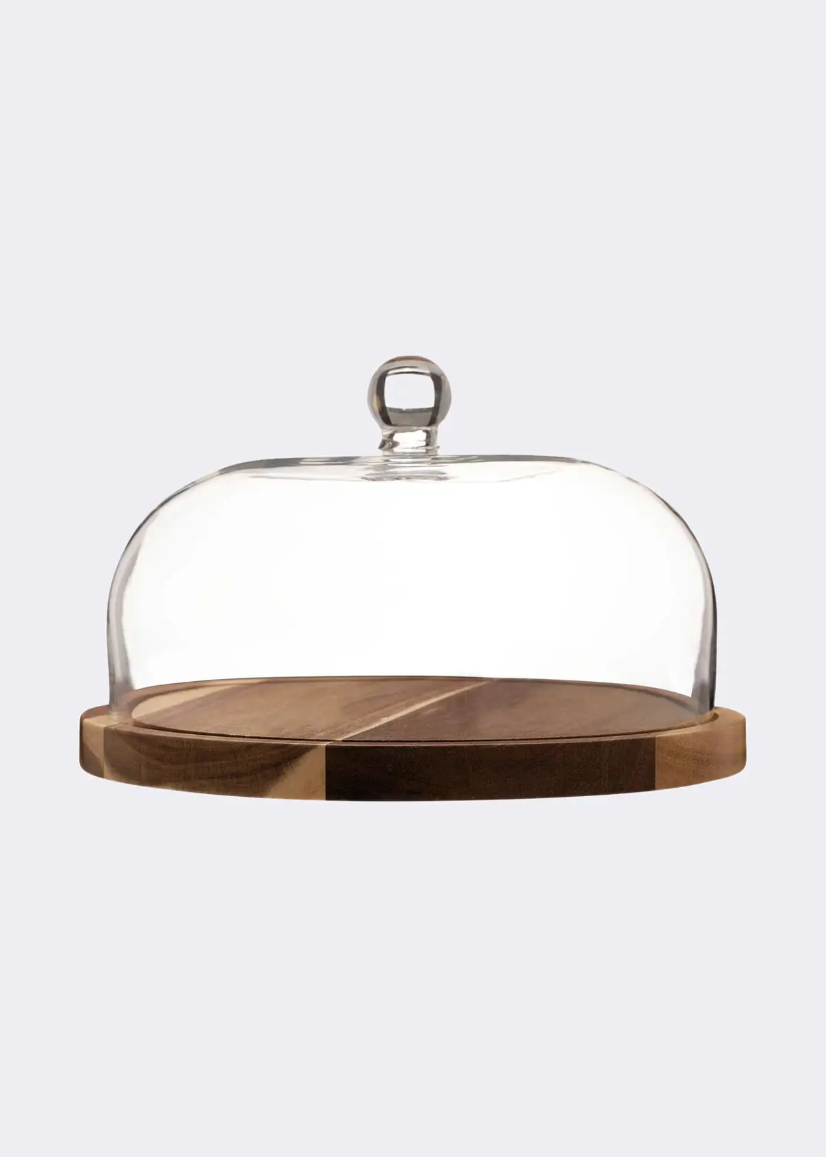 A photo of Wooden Cake & Cheese Plate with Glass Dome 26cm