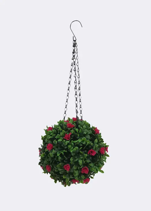 A photo of Faux Hanging Floral Topiary Ball Pink