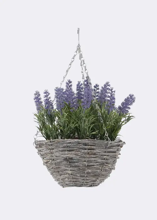 A photo of Faux Lavender Hanging Basket