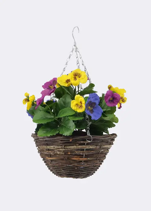 A photo of Faux Pansy Hanging Basket