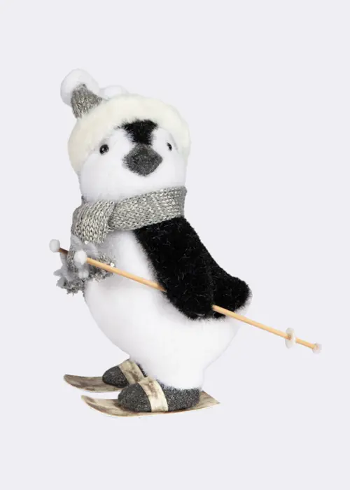 A photo of Flocked Skiing Penguin Decoration 28cm