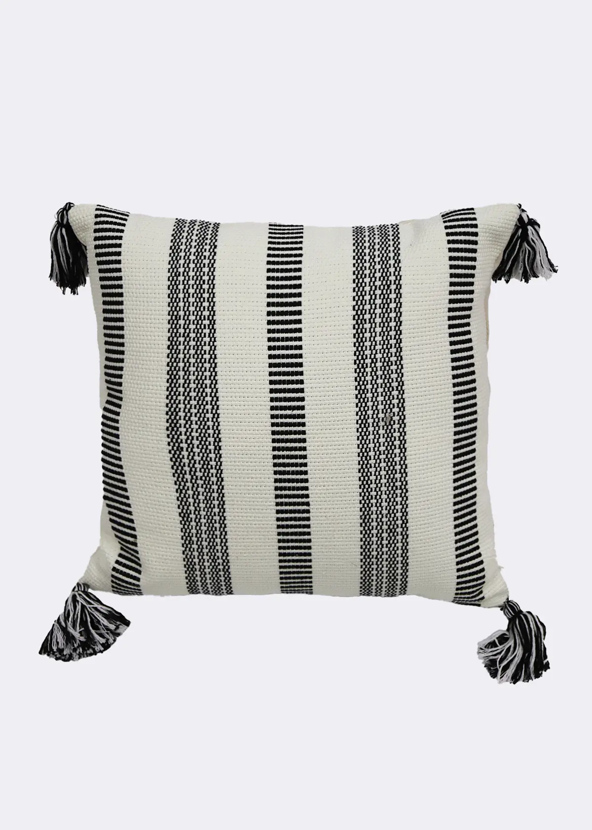 A photo of Woven Stripe Black And White Cushion